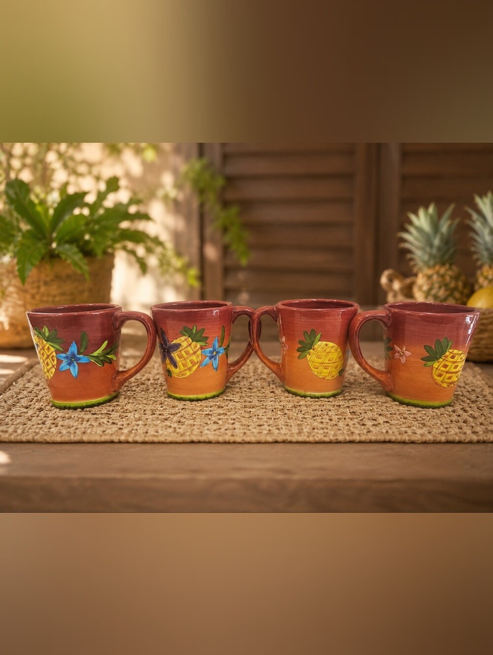 Vintage Laurie Gates "Gates Ware" Tropical Pineapple Ceramic Mugs 4